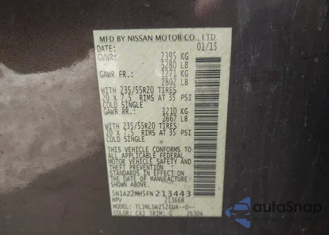 2015 Nissan Murano Platinum z USA, uszkodzony, nr VIN 5N1AZ2MH5FN213443